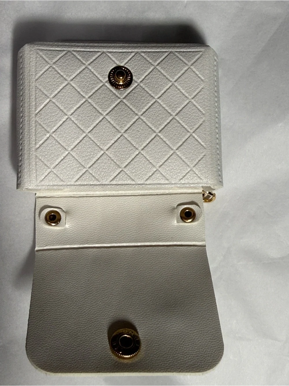 White Quilted Keychain & AirPod holder Gold Tone Hardware and Decorative Charms